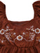 Robe marron broderies fleur à volant sannées 1950
