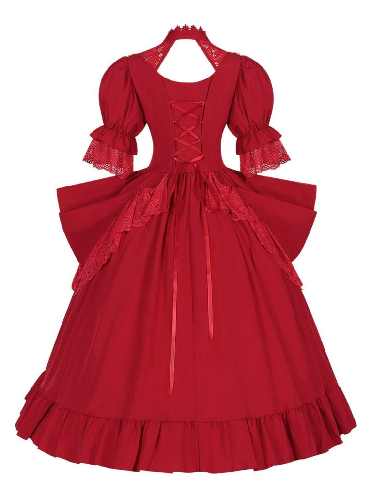 Robe patchwork en dentelle à col découpé palais années 1950
