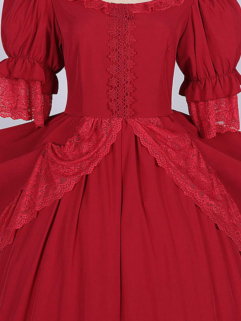 Robe patchwork en dentelle à col découpé palais années 1950