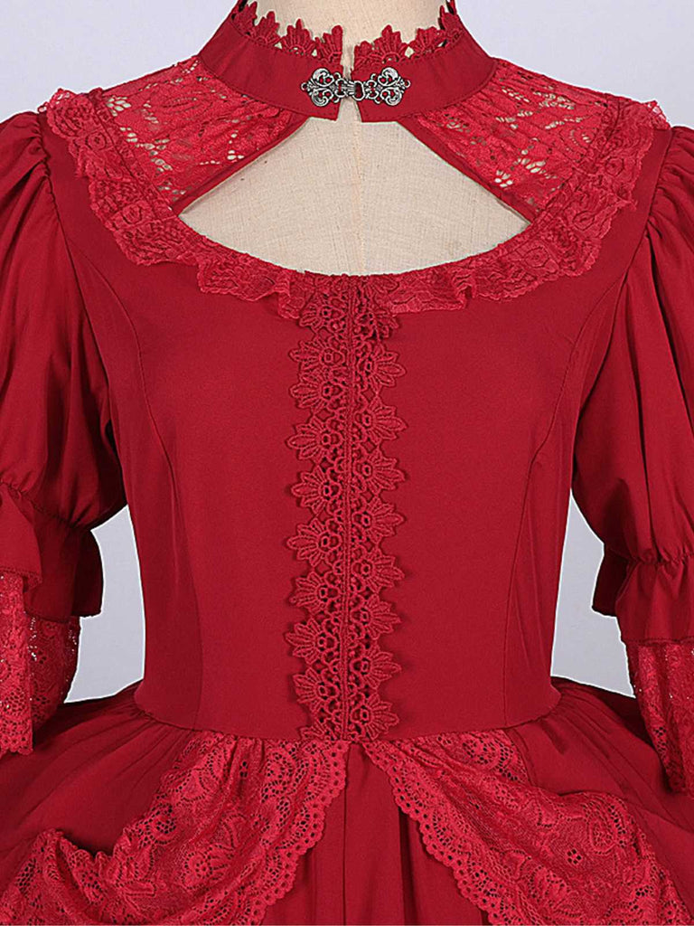 Robe patchwork en dentelle à col découpé palais années 1950