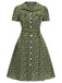 [Grande taille] Robe marguerite à boutons revers vert des années 1950