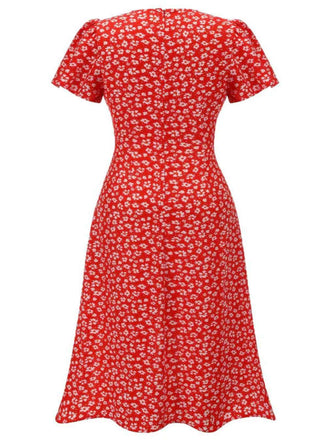 [Grande taille] Robe rouge col V à fleurs boutons des années 1940