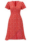 [Grande taille] Robe rouge col V à fleurs boutons des années 1940