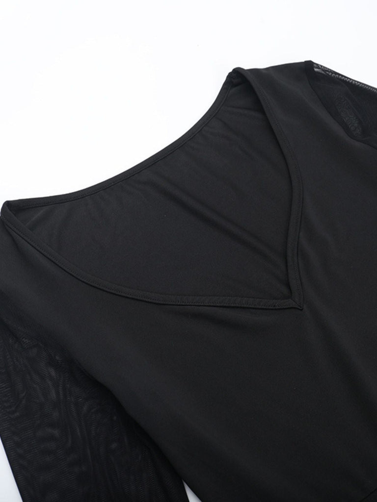 Robe noire gothique corset à manches transparentes années 1980