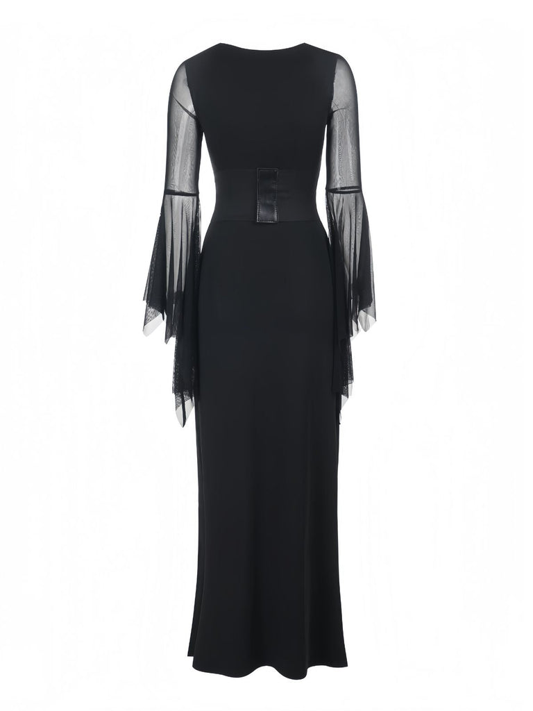 Robe noire gothique corset à manches transparentes années 1980
