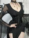 Robe noire gothique corset à manches transparentes années 1980