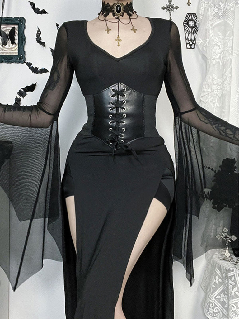 Robe noire gothique corset à manches transparentes années 1980