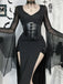 Robe noire gothique corset à manches transparentes années 1980