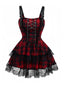 Robe rouge à carreaux en dentelle gothique des années 1980