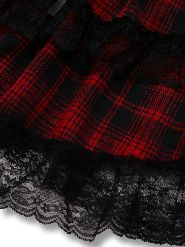 Robe rouge à carreaux en dentelle gothique des années 1980