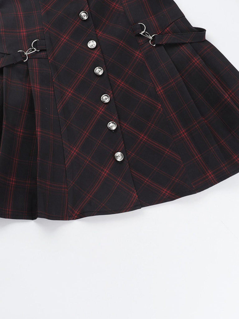 Robe trapèze vin rouge à carreaux style punk années 1960