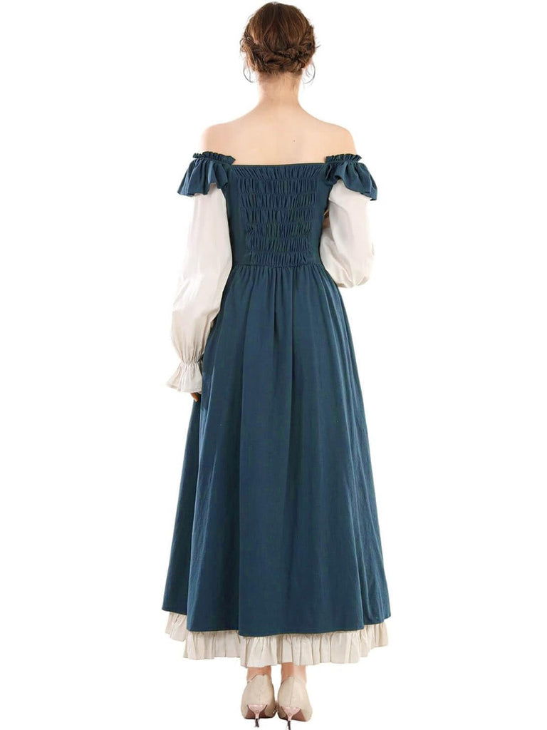 Robe Renaissance à lacets et volants colorblock des années 1930