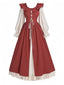 Robe Renaissance à lacets et volants colorblock des années 1930