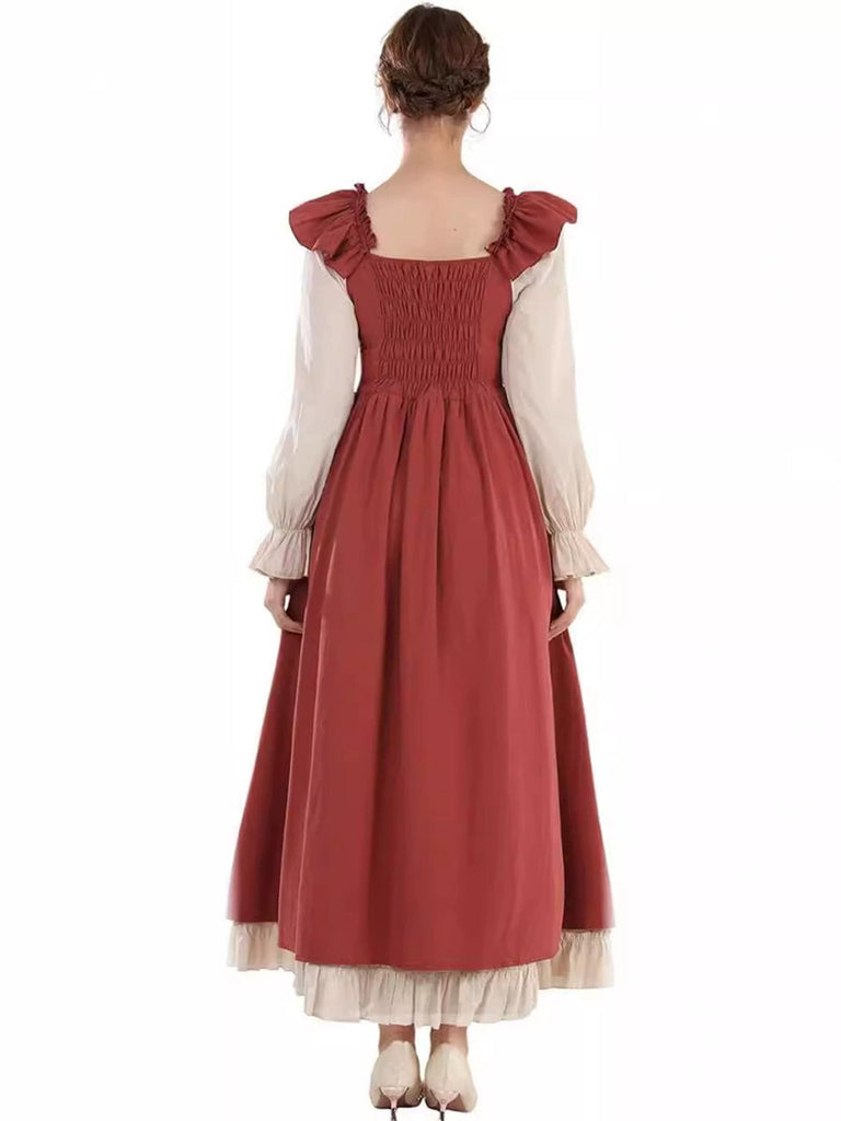 Robe Renaissance à lacets et volants colorblock des années 1930