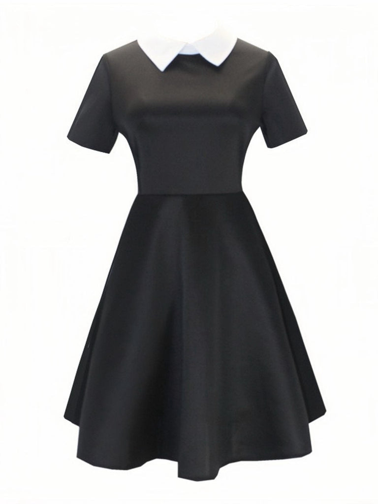Robe du Wednesday col chemise noir et blanc des années 1940