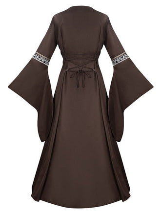 Robe fleurie kaki à manches cloche Halloween années 1930