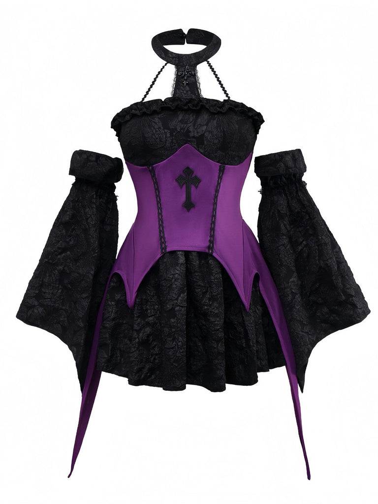 2PCS Haut et jupe violets style gothique des années 1980