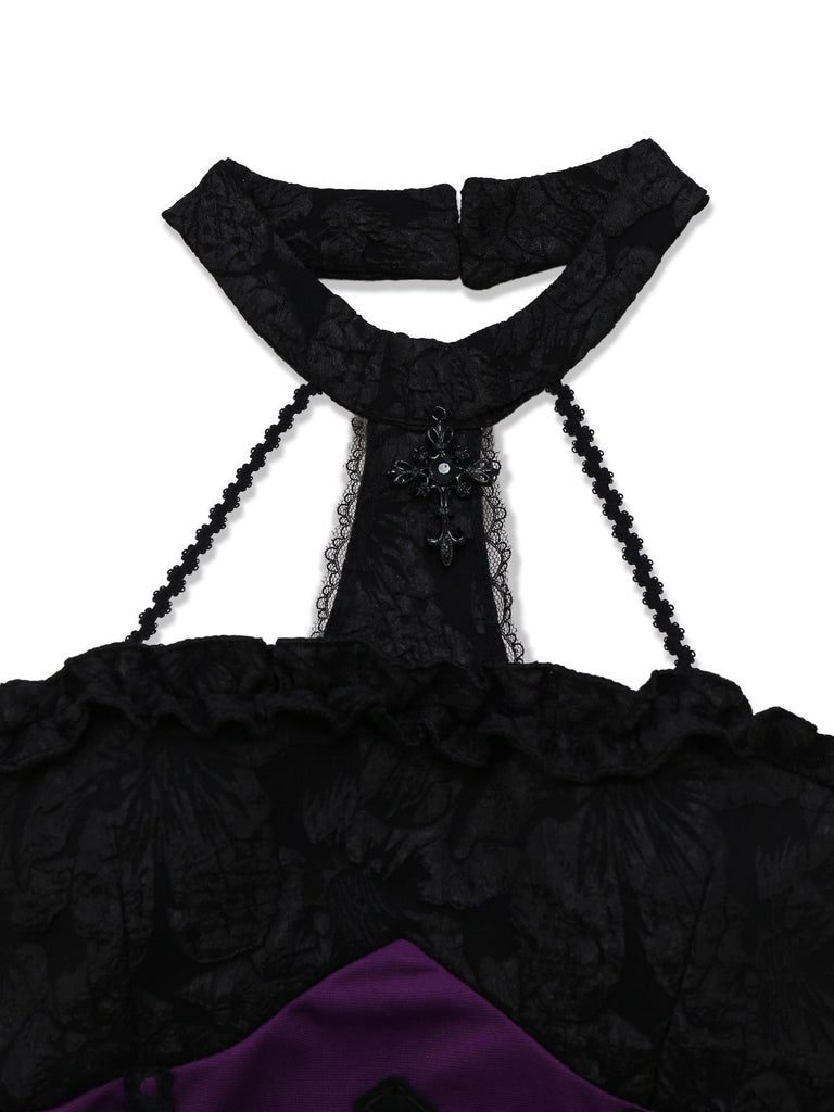 2PCS Haut et jupe violets style gothique des années 1980