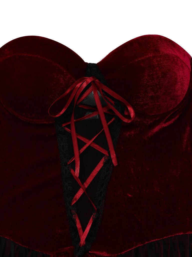 Robe bordeaux gothique en maille à ourlet irrégulier années 1960