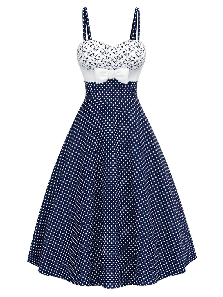 [Prévente] Robe bleue à pois floraux brodés des années 1950