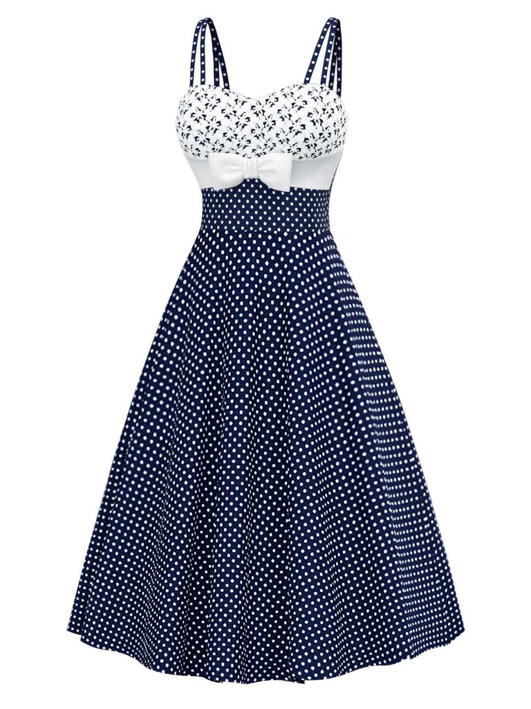 [Prévente] Robe bleue à pois floraux brodés des années 1950