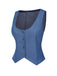 [Prévente] Gilet boutonné col en U en denim bleu uni des années 1970