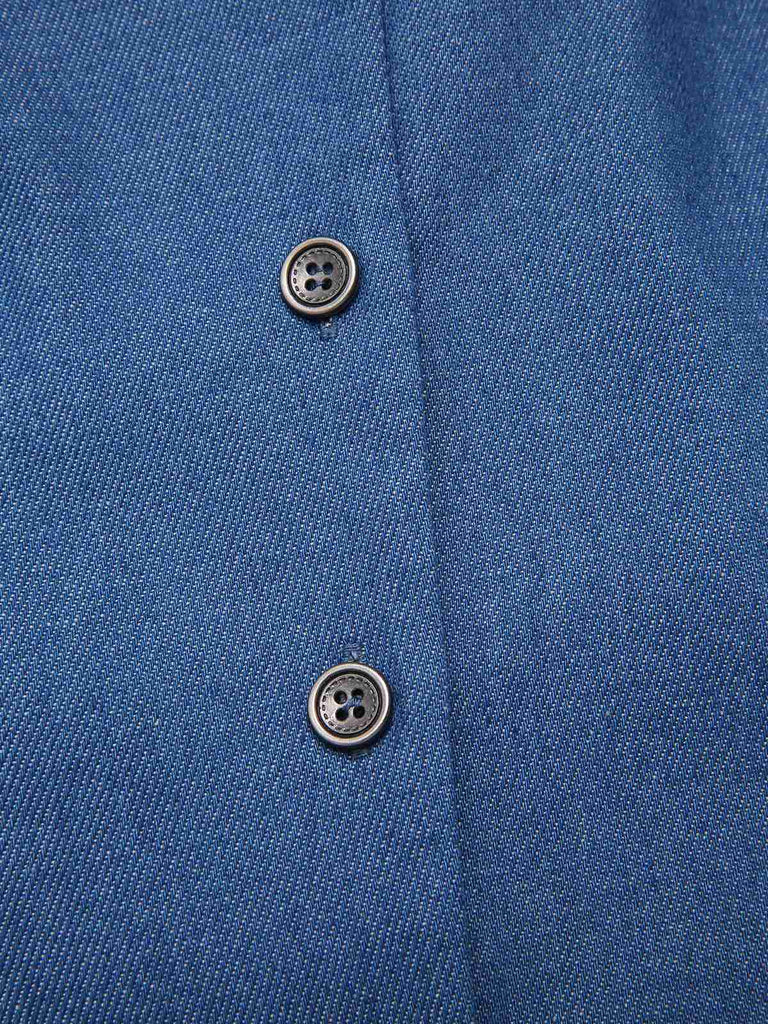 [Prévente] Gilet boutonné col en U en denim bleu uni des années 1970