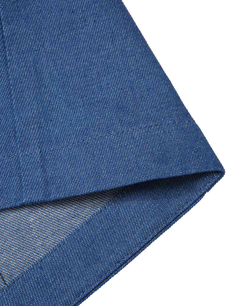 [Prévente] Gilet boutonné col en U en denim bleu uni des années 1970
