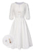 [Prévente] Robe manches bouffantes boutonnée et broderies blanche uni années 1970