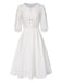 [Prévente] Robe manches bouffantes boutonnée et broderies blanche uni années 1970