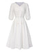 [Prévente] Robe manches bouffantes boutonnée et broderies blanche uni années 1970