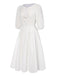 [Prévente] Robe manches bouffantes boutonnée et broderies blanche uni années 1970