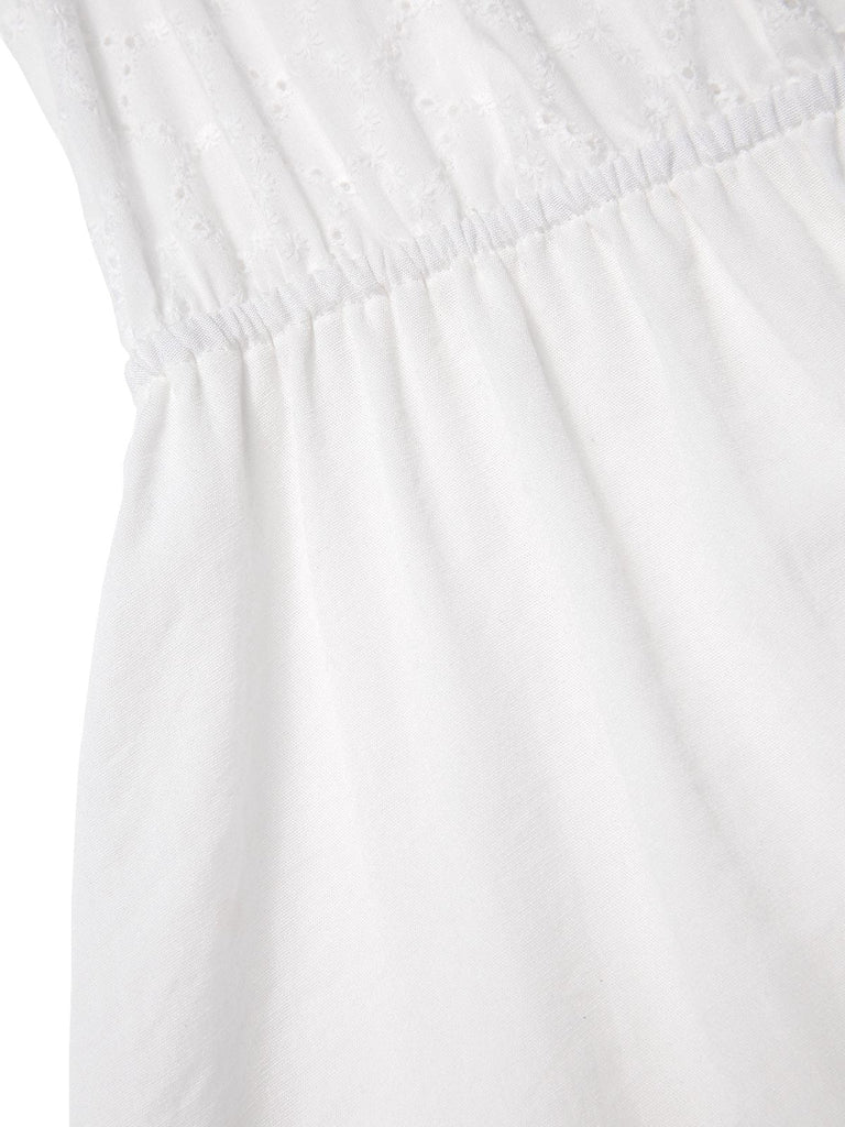 [Prévente] Robe manches bouffantes boutonnée et broderies blanche uni années 1970