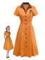[Prévente] Robe orange à pois en coton et revers années 1940