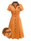 [Prévente] Robe orange à pois en coton et revers années 1940