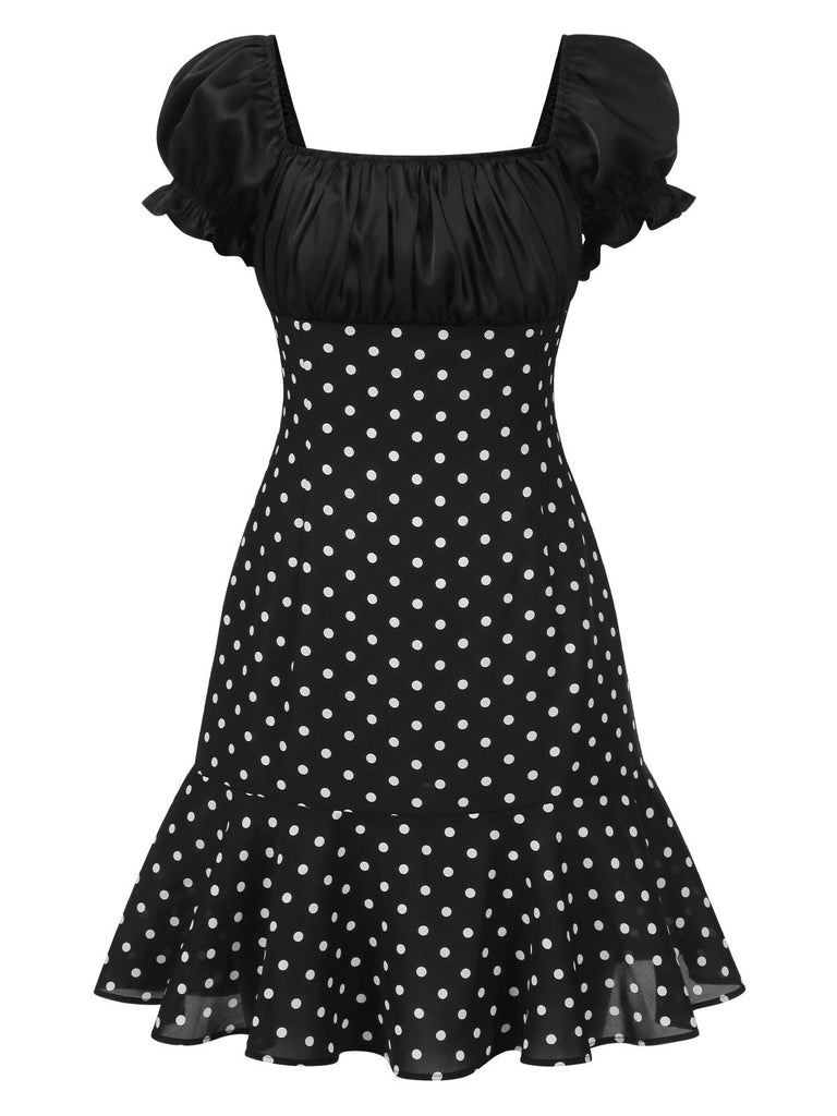 [Prévente] Robe noire à pois et manches bouffantes années 1940