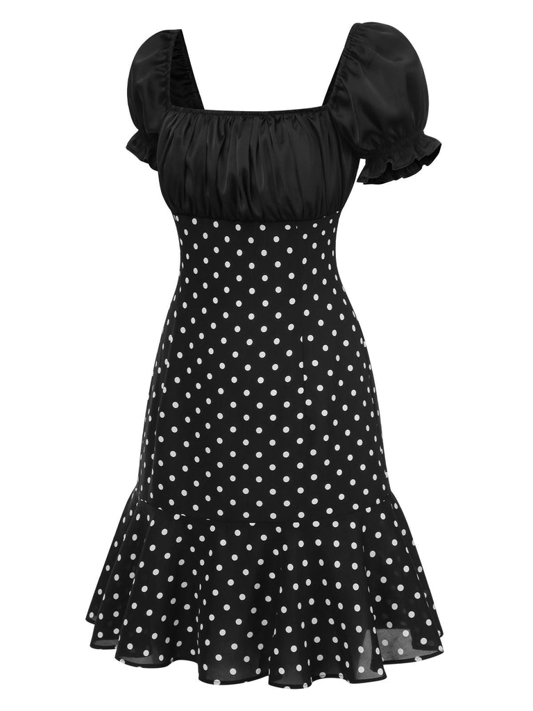 [Prévente] Robe noire à pois et manches bouffantes années 1940