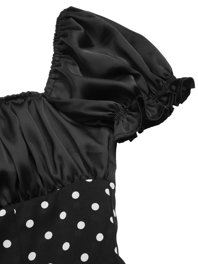 [Prévente] Robe noire à pois et manches bouffantes années 1940