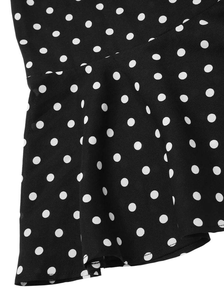 [Prévente] Robe noire à pois et manches bouffantes années 1940