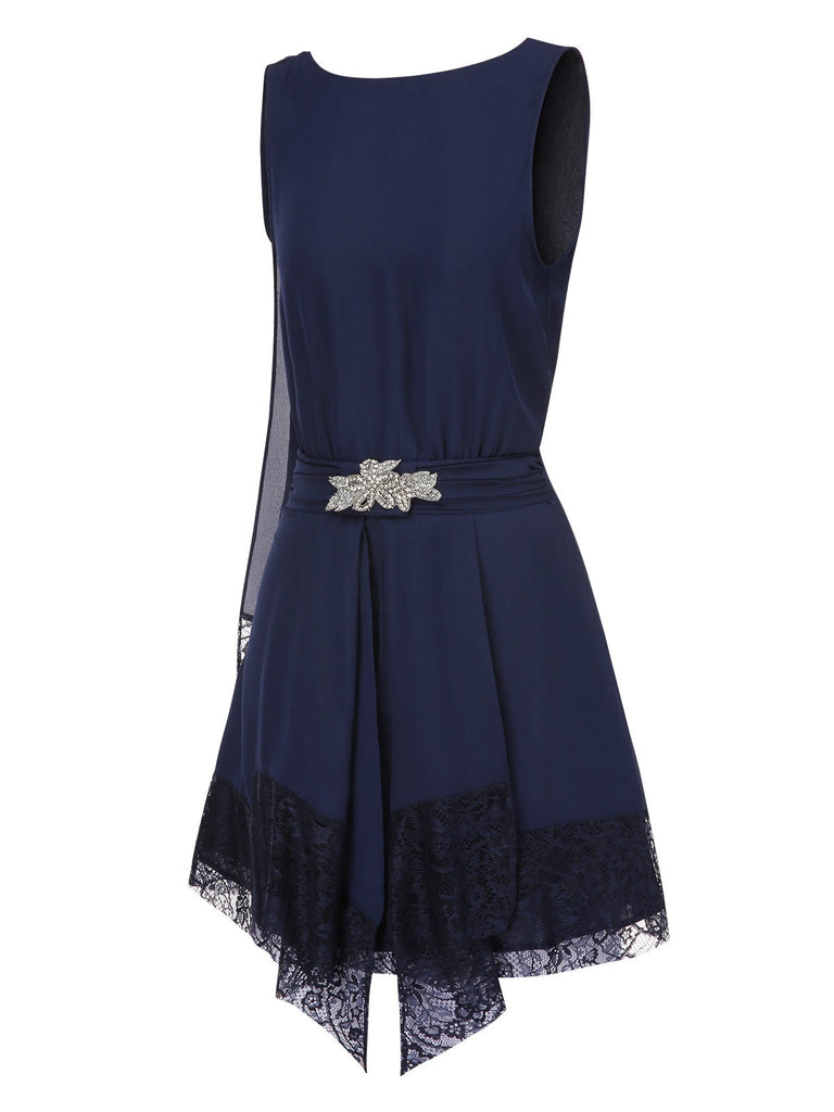[Prévente] Robe bleue en dentelle patchwork et strass années 1920