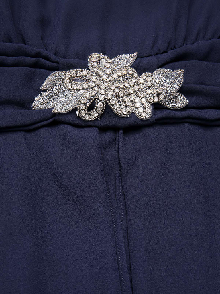 [Prévente] Robe bleue en dentelle patchwork et strass années 1920