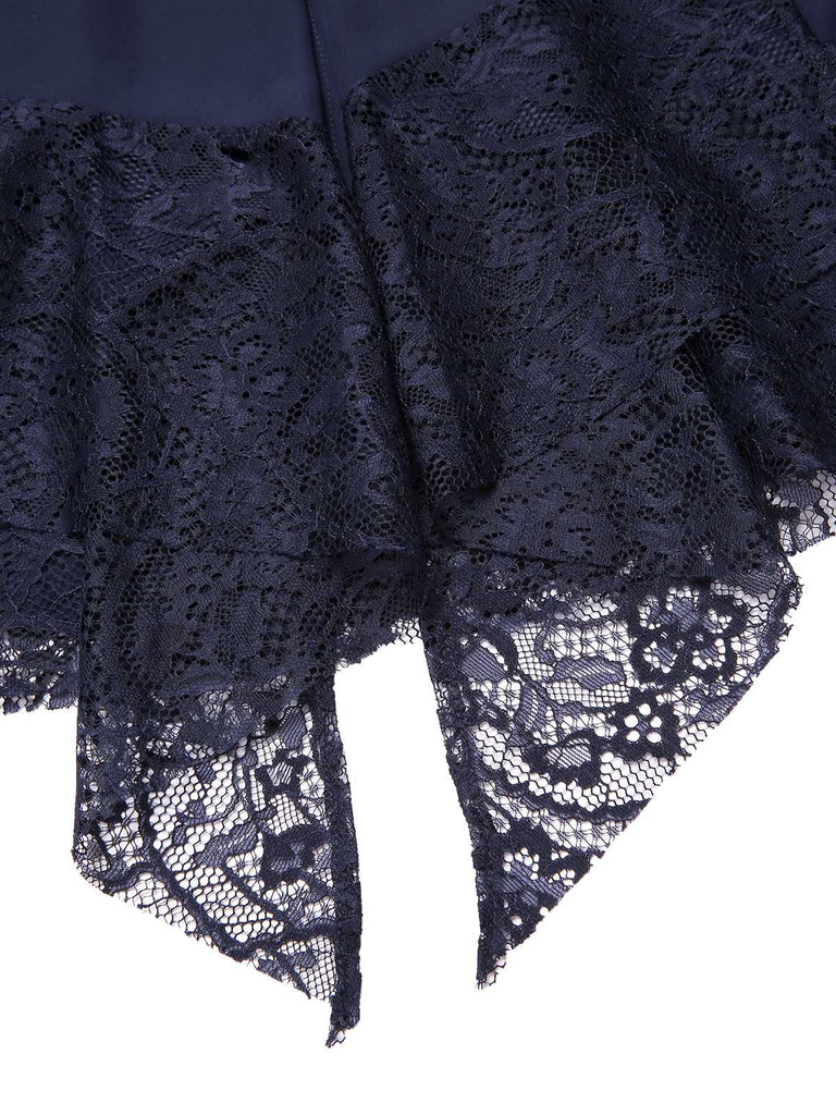 [Prévente] Robe bleue en dentelle patchwork et strass années 1920