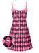 [Prévente] Robe à bretelles motif argyle nœud et crâne noire et rose des années 1960