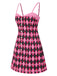 [Prévente] Robe à bretelles motif argyle nœud et crâne noire et rose des années 1960
