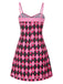 [Prévente] Robe à bretelles motif argyle nœud et crâne noire et rose des années 1960