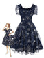 [Prévente] Robe bleue en maille à volants et paillettes étoiles des années 1950