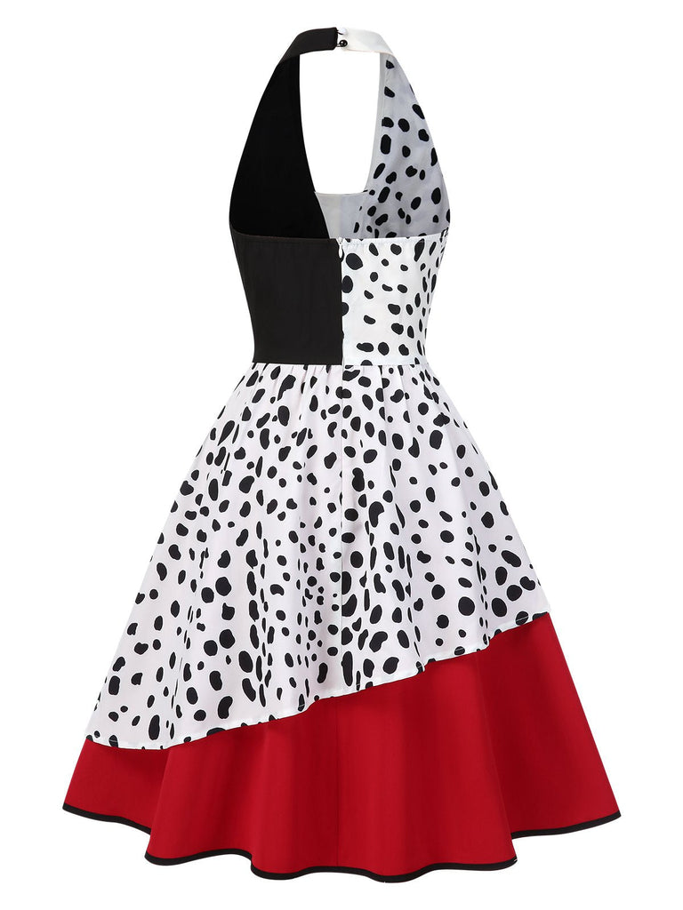 [Prévente] Robe dalmatienne rouge col licou et contraste irrégulier des années 1970