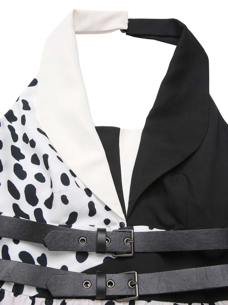 [Prévente] Robe dalmatienne rouge col licou et contraste irrégulier des années 1970