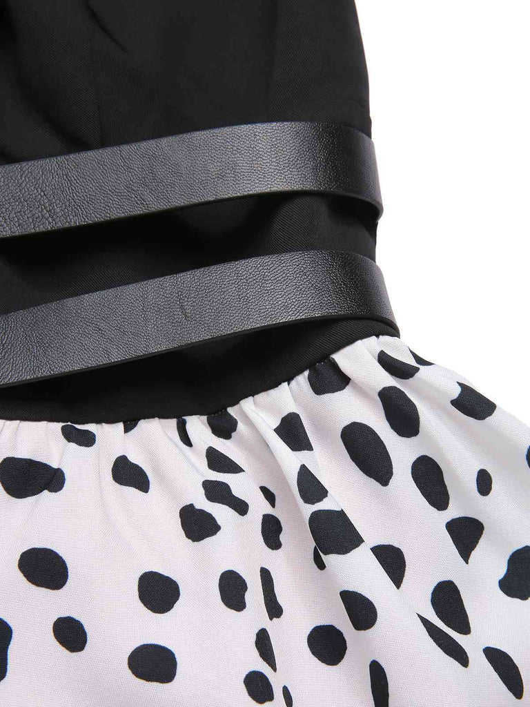 [Prévente] Robe dalmatienne rouge col licou et contraste irrégulier des années 1970