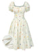 [Prévente] Robe fleurie plissée beige col carré des années 1950
